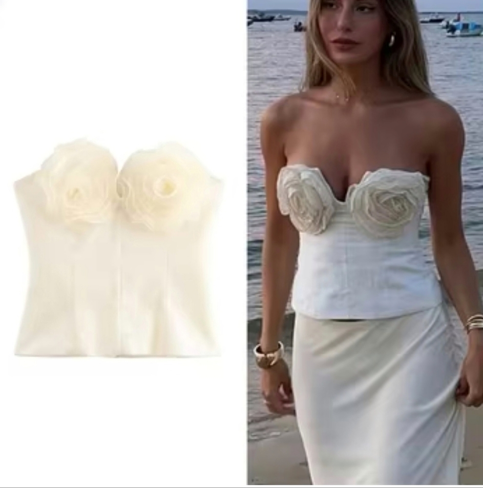 Zara Floral Strapless Top Size XS S M